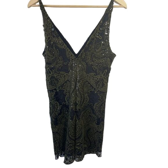 Free People Black/Olive Embellished Sequin Slip Dress Sz XS - Picture 4 of 10